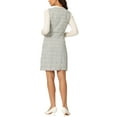 thumbnail image 3 of INSPIRE CHIC Women's Dress Plaid Tweed V Neck Sleeveless Single Breasted Pockets Dress S White, 3 of 6