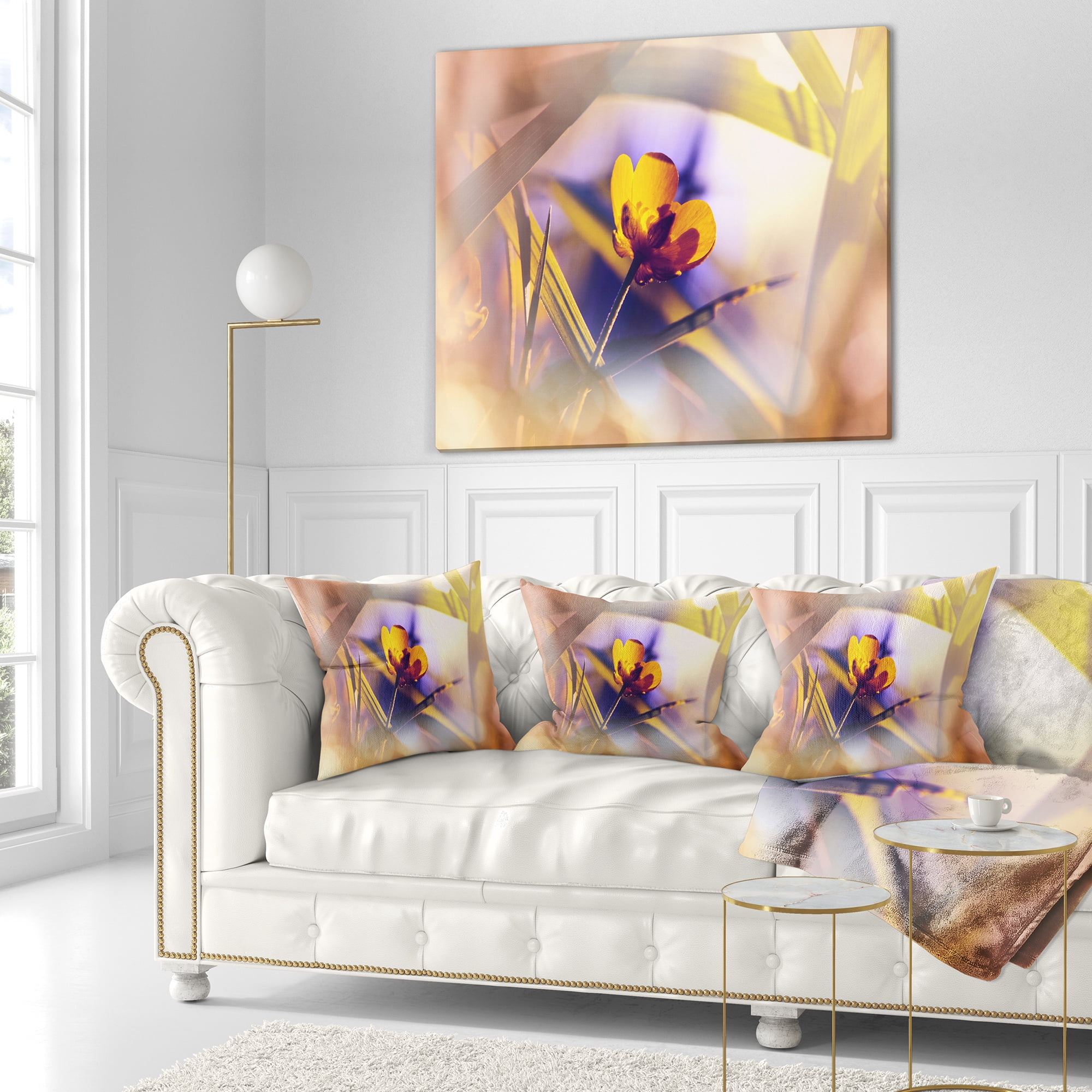Designart Yellow Flower on Blue Background - Floral Throw Pillow - 18x18