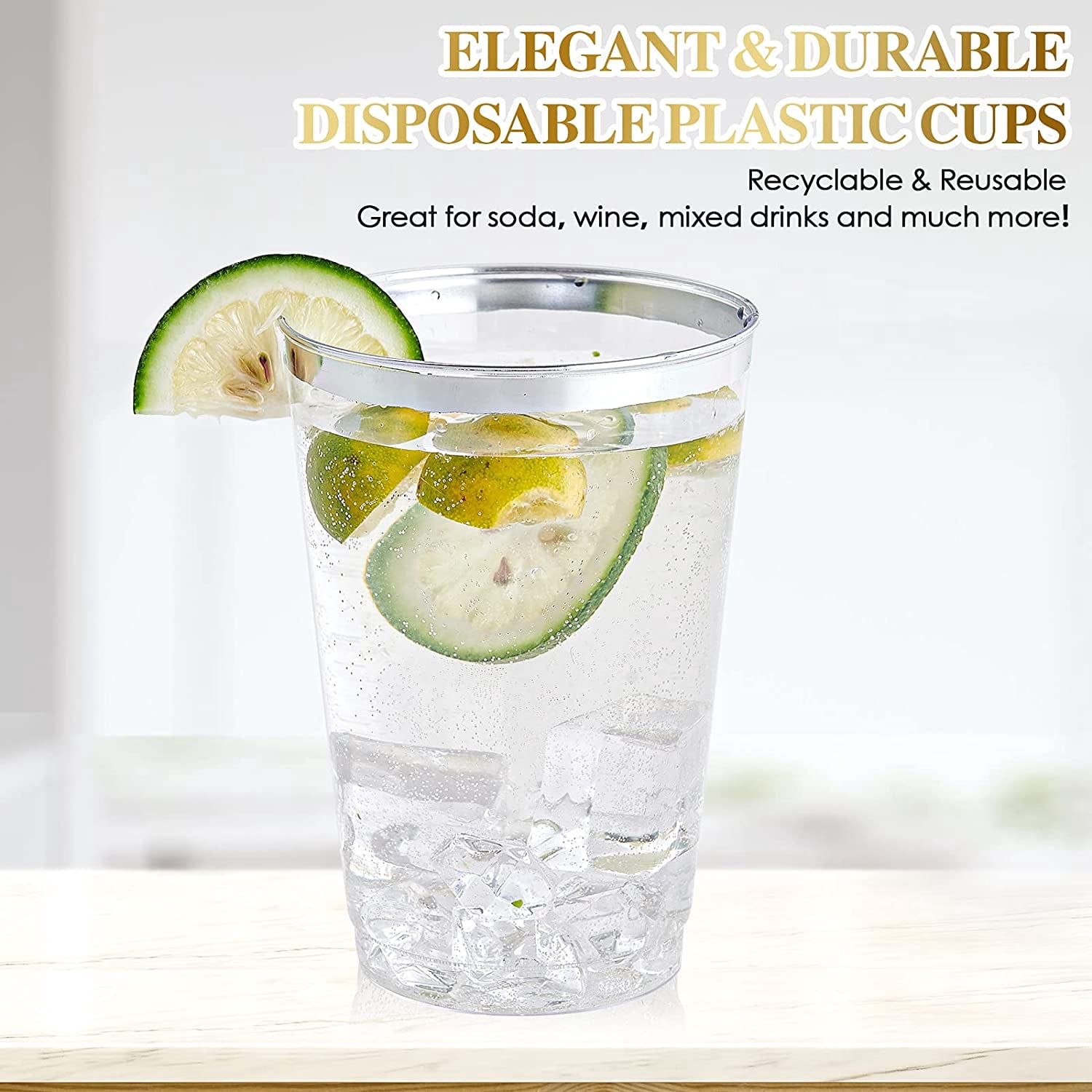 FOCUSLINE 12oz Clear Disposable Plastic Cups with Silver Rim, 200 Pack for  Parties and Events - Walmart.com