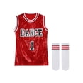 thumbnail image 3 of Aislor Kids Girls Hip Hop Dance Sequin Jazz T-Shirt Dress Cheerleading Long Tank Top with Socks Red 120, 3 of 7
