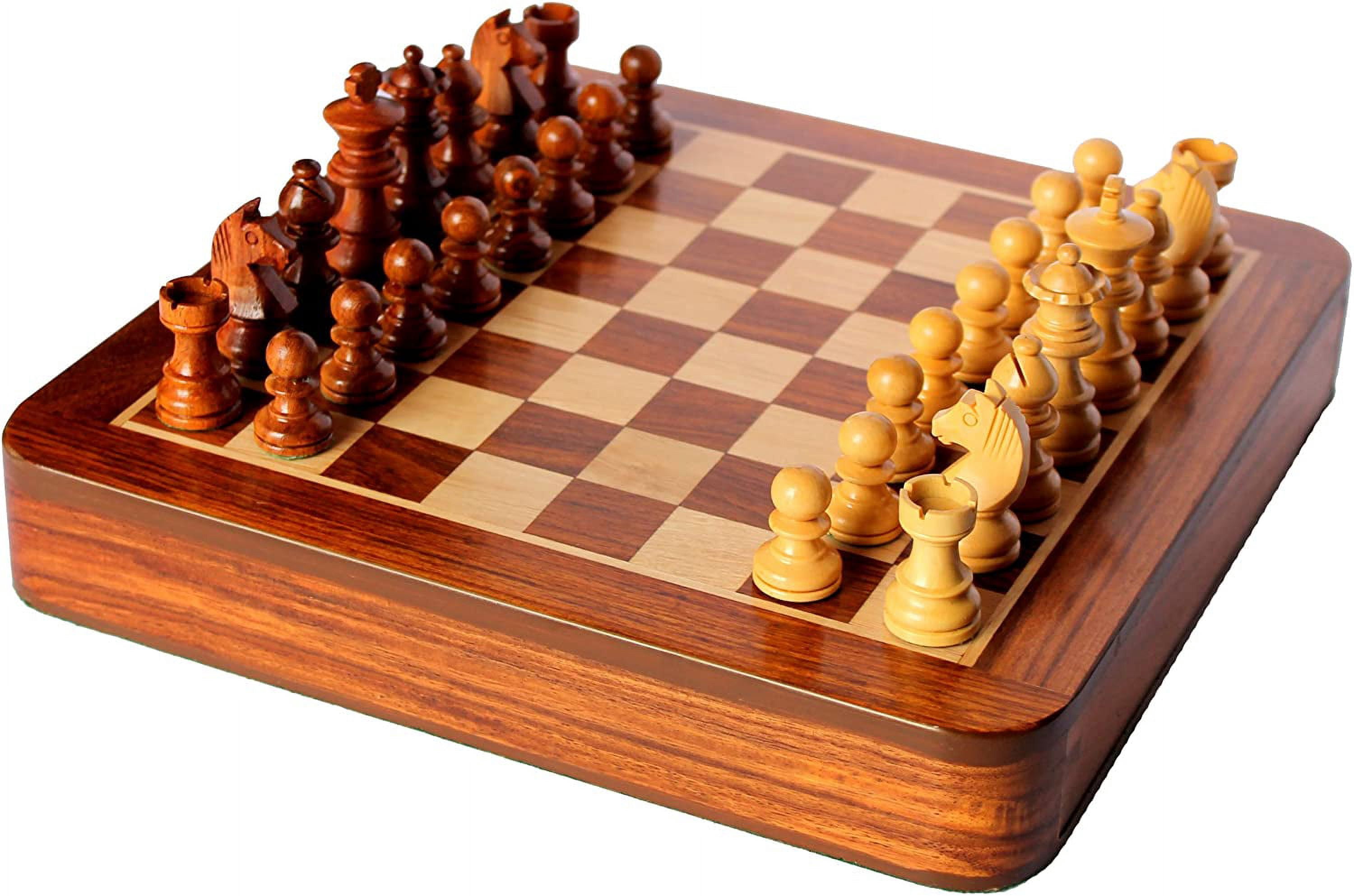 StonKraft 12" x 12" Collectible Wooden Drawer Chess Game Board Set + Wooden Crafted Chess Pieces - Flat Chess Board with Drawer