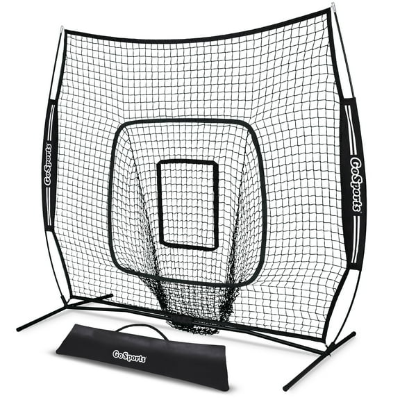 GoSports 6 x 6 ft Youth Baseball & Softball Net - Practice Hitting & Pitching Net with Bow Type Frame, Carry Bag and Strike Zone