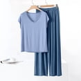thumbnail image 6 of JGGSPWM Women's V-Neck Short Sleeve T-Shirt and Loose Wide-Leg Long Pants Sleepwear Set Soft Comfortable Pajama Set for Women Blue XXL, 6 of 6
