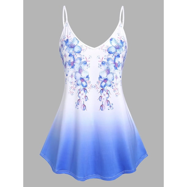 Tank Top de Color Degradado con Estampado Floral de Talla Extra Rosegal Camisetas sin mangas de talla grande