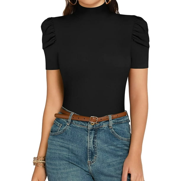 Blusa cuello alto manga corta new arrivals