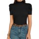 thumbnail image 1 of Xishao Blusa de manga larga con cuello alto falso, manga corta, manga abombada, ropa de trabajo, body elegante Xishao ropa, 1 of 2