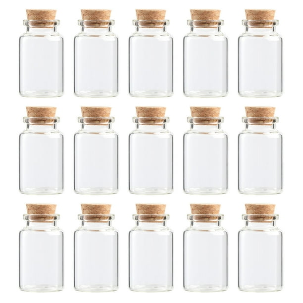 20 botellas de vidrio con corcho, transparentes, para guardar deseos, minibotellas para té, para fiestas en casa (30 x 50 mm, 20 ml)