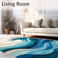 thumbnail image 2 of ODIKA 4'x6' Machine Washable Non-Slip Area Rug, Chromatic Ocean Wave Dynamic Abstract Flow in and Sandy Beige High Traffic Rug, Blue, 48430, 2 of 7