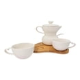 White Porcelain Sugar And Creamer - with 2 Espresso Cups Set On Bamboo ...