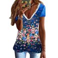 thumbnail image 4 of Gibobby Blusa Sexy Cuello en V Camiseta suelta informal con cuello en V para mujer, blusa manga corta con estampado(Azul,XL), 4 of 5