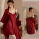 thumbnail image 4 of Conjunto de bata y camisón de mujer (2 piezas) conjunto de ropa de dormir sexy de satén, 4 of 6