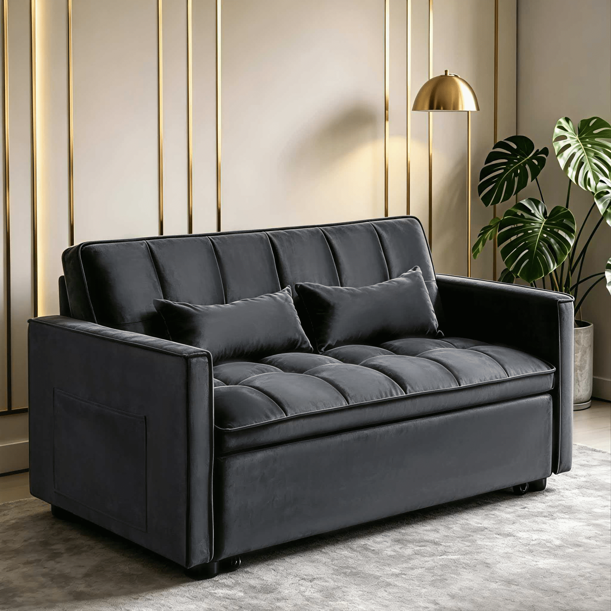 3-IN-1 Convertible Sofa Bed | Compact 2-seater sofa bed | 53.5-inch Velvet Fabric Sofa | Suitable for apartments, small flats, motorhomes, children's rooms, client reception areas, office rest areas,