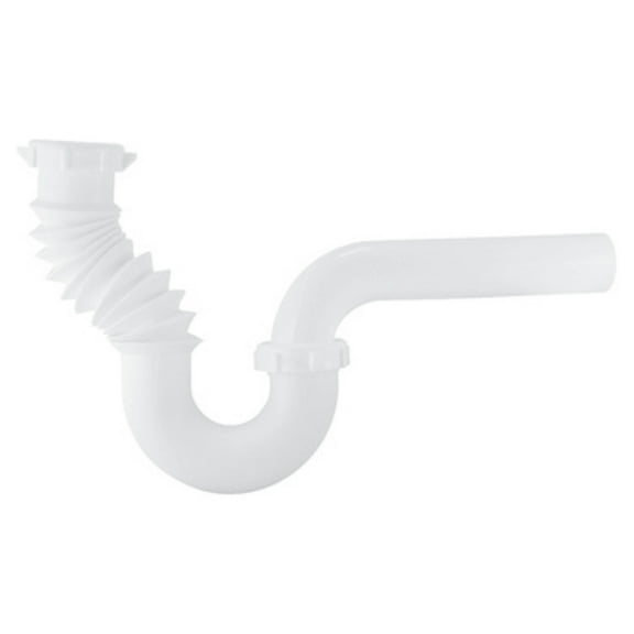 Flexible P-Trap 1-1/2" Expandable Sink Drain Pipe, White Plastic P-Trap