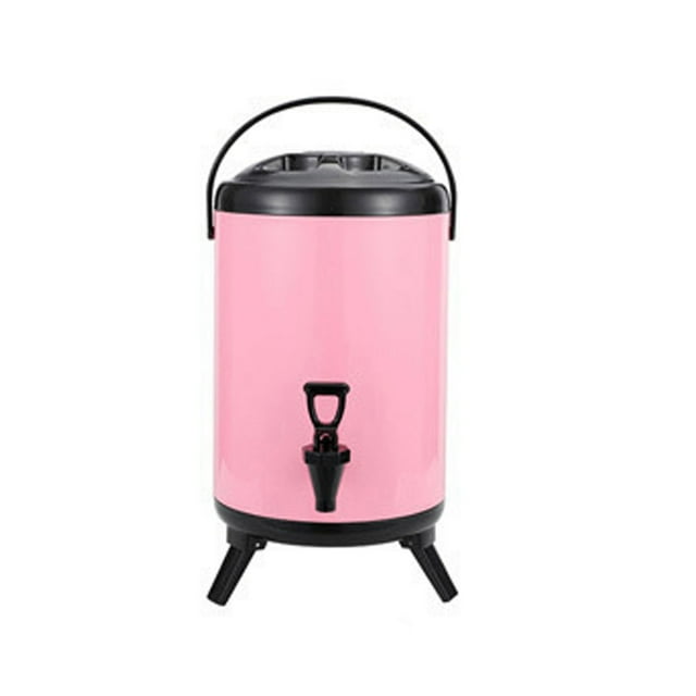 Cubo dispensador de bebidas frías y calientes con aislamiento de acero inoxidable con grifo para té con leche, 8 l, color rosa