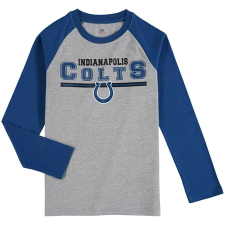 Field Raglan - Indianapolis Colts Youth Fan Gear Field Line Long Sleeve Raglan T-Shirt - Heathered Gray/Royal