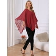 thumbnail image 3 of DARING DIVA Women's Flowy Asymmetrical V Neck Chiffon Blouse XL Wine Red, 3 of 8