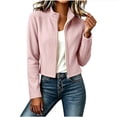thumbnail image 2 of FDGIU Women's Stand Collar Fleece Lined Zip Up Jacket, Long Sleeve Slim Fit Cropped Outerwear for Fall Winter Daily Outdoor Outfits, 2 of 5