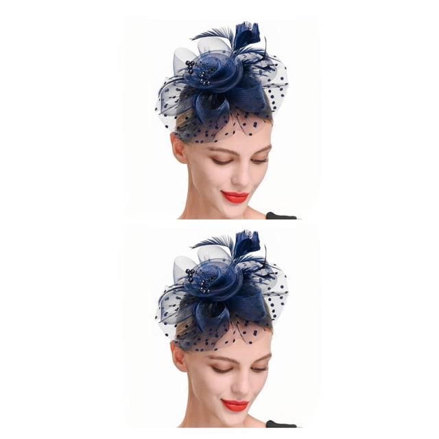 Qarigey Tocado de boda con flores para el pelo, colgante de cabeza con Clip de malla para novia, sencillo, multiusos, europeo, ahorro de Azul marino 2piezas