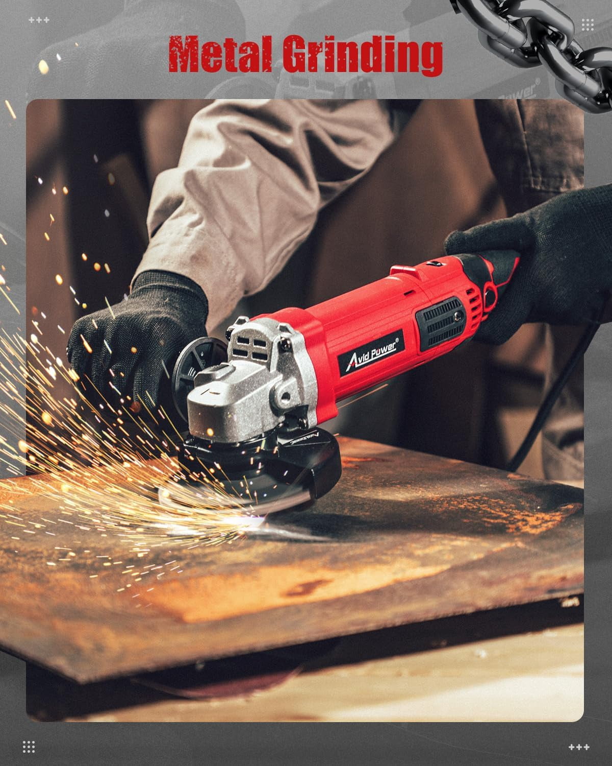 Angle Grinder 4-1/2 Inch 8.0 Amp 1000W Electric Grinder Tool 7-Variable-Speed Metal Grinder, 11,500 RPM, Paddle Switch with Lock-on Button, Cutting & Grinding Wheels and Side Handle - Red