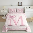 thumbnail image 2 of Castle Fairy Monogrammed Letter 3-Piece Full Size Comforter Sets,Chic Flower Bedding Comforter Set,Kawaii Bow Lightweight Bedding Sets,Microfiber Girls Bedroom Decor,Reversible, 2 of 8