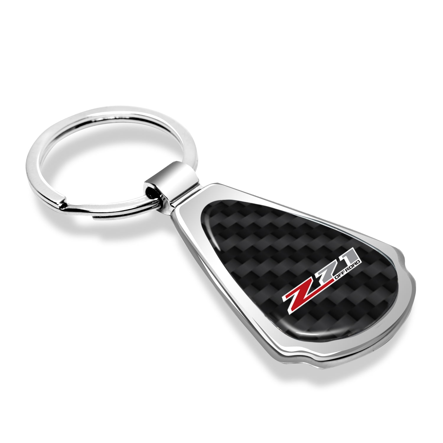 iPick Image for Chevrolet Z71 Real Black Carbon Fiber Chrome Metal Teardrop Key Chain, Official Licensed