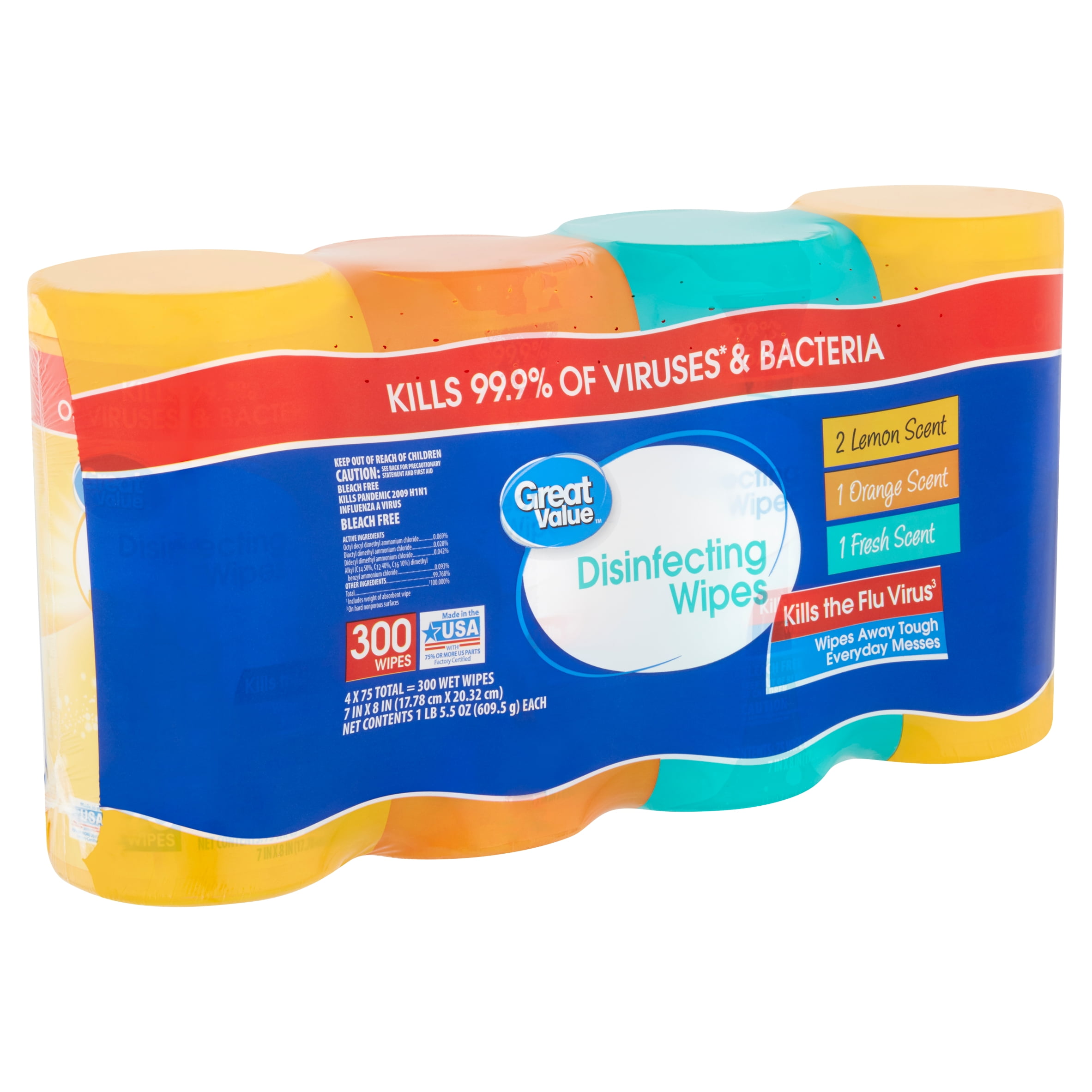 Great Value Disinfecting Wipes 1 Lb 5 5 Oz 75 Count 4 Pack Walmart Com Walmart Com