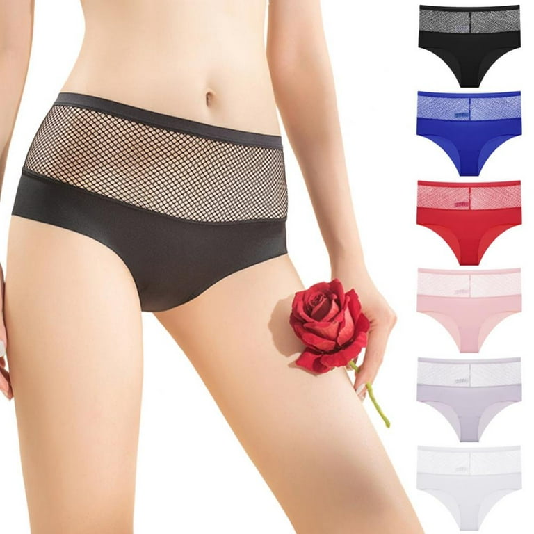 6-Pack Women Fishnet Seamless Briefs Middle Waist Full Coverage Underwear  Solid Soft Panties