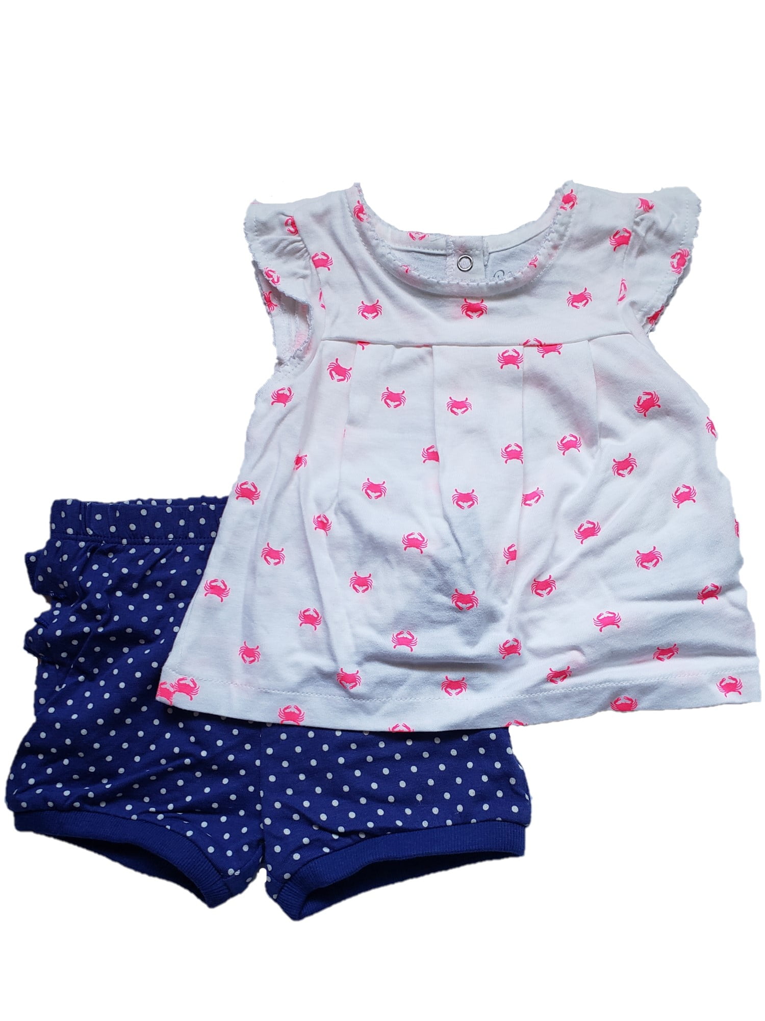 Infant Baby Girl Pink Crab Print Top & Ruffle Back Shorts 2 Pc Summer  Outfit 9M - Walmart.com
