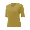 thumbnail image 5 of Yellow Womens Tee Shirts, Elbow-Length Dressy Tops for Women, Cotton Spring Clothes for Women 2024, Women's Fashion Sweater V Neck Half Sleeve Loose Base T Shirt Top, 5 of 9