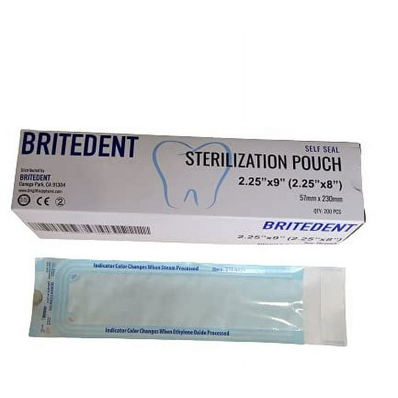 BRITEDENT Self Sealing Sterilization Pouches 2.25”in x 9”in 1000 Easy Open Autoclave Sterilizer Bags for Dental and Medical Tools Triple Check Technology to Confirm Sterilization