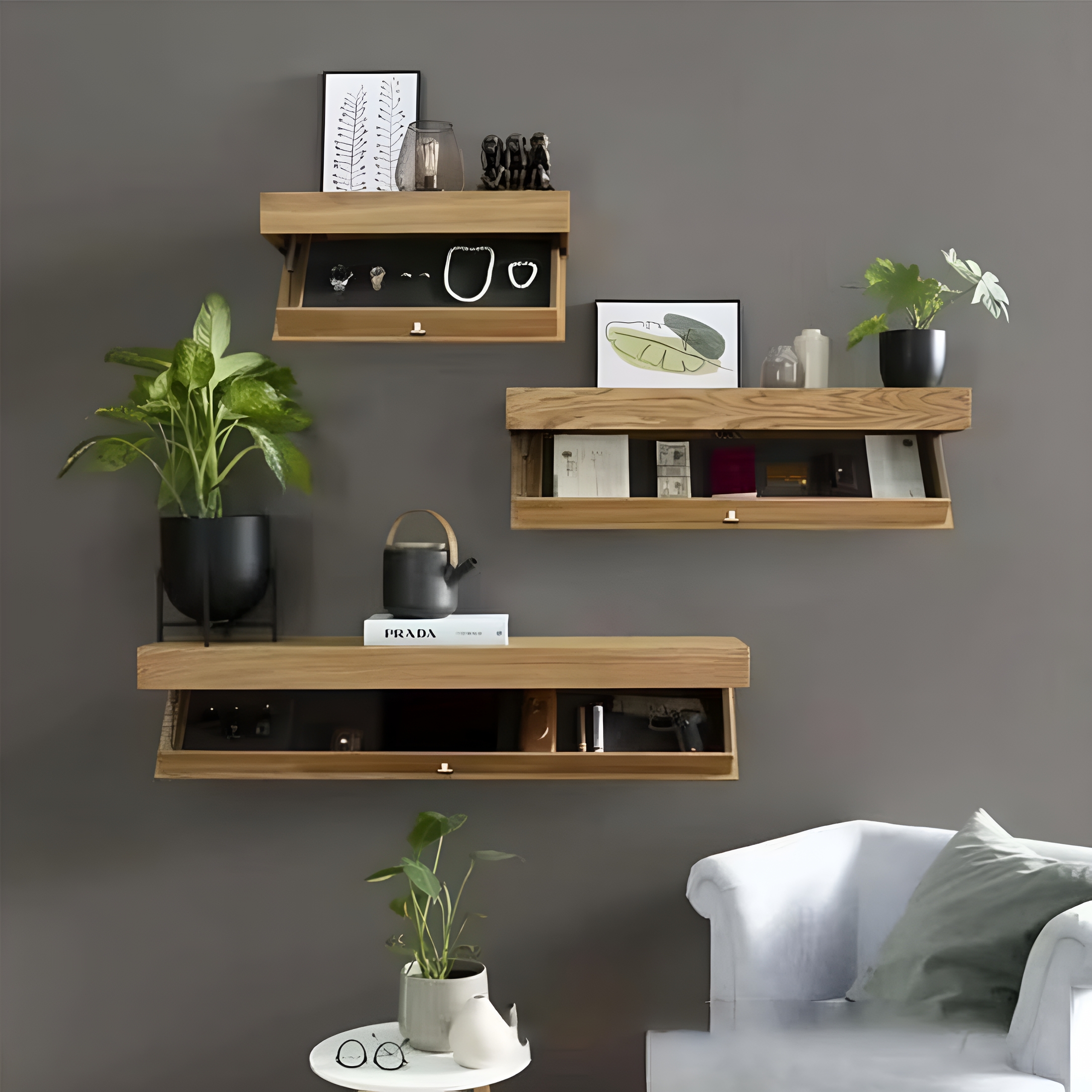 LAMIRO Designer Shelf with Secret Compartment,Concealed Floating Shelf,Shelf with Hidden Compartment,Wall-Mounted Storage Rack,Modern Home Decor,Ideal for Living Room or Office (Black)