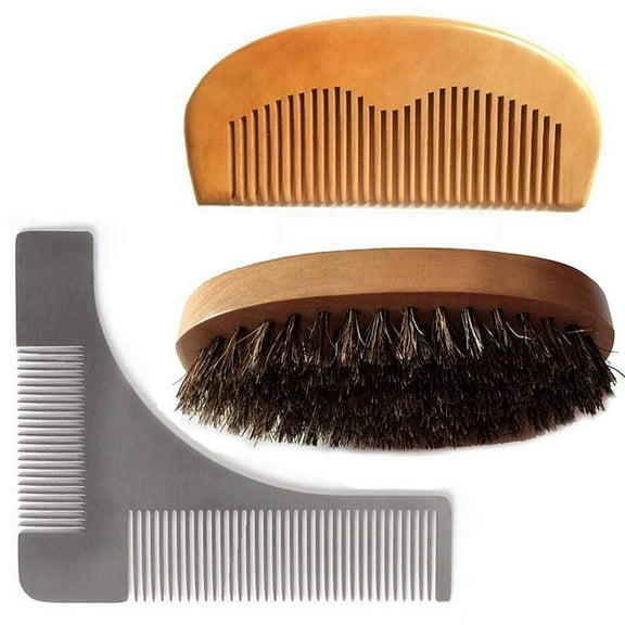Magik Beard Mustache Hair Face&Neck Care Styling Grooming Trimming Shaping Aid Tool Comb Brush Set (Brush Comb Template)