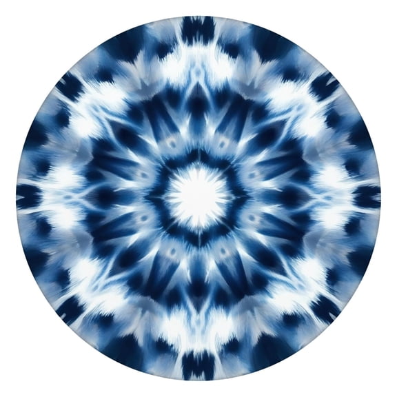 Blue Tie Dye Mandala Pattern Round Fitted Tablecloth with Elastic Edge,Dining Table Cover Waterproof,Outdoor Round Tablecloth for Camping,Dining,Indoor and Outdoor