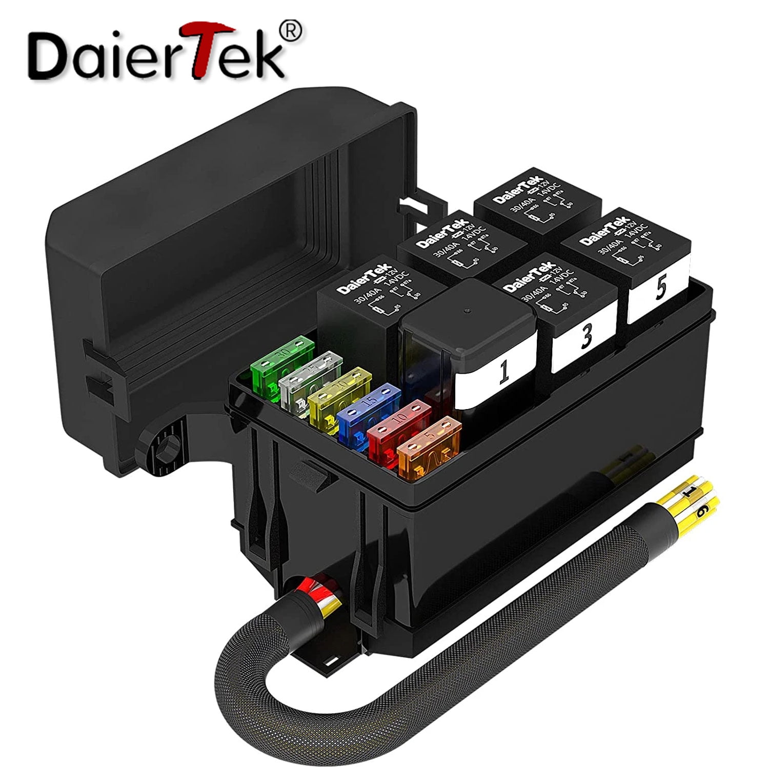 DaierTek 12V Fuse and Relay Box Holder 6 Slots Automotive Universal