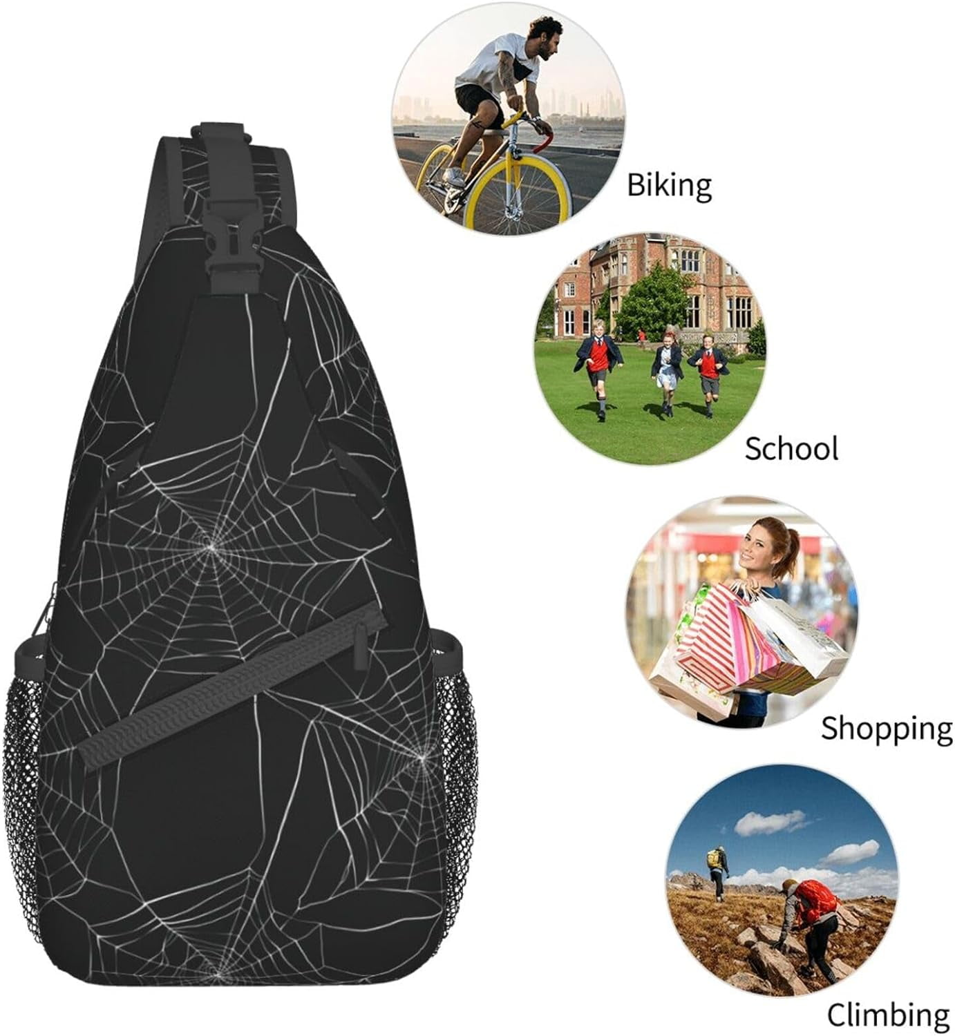 Halloween Spider Web Sling Bag Crossbody Hiking Travel Chest Bags Backpack Shoulder Daypack for Women Men