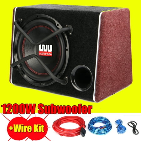 12 Inch 1200W 12V 4 Ohm Car Active Audio Subwoofer Trapezoidal Sub Woofer Speaker Amplifier + Cable Kits For Vehicles Truck Auto (Best Woofer And Amplifier For Car In India)