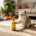 thumbnail image 2 of Wooden Cat Toy — Cat-Free Self-Righting Wobble Tumbler, Silent Interactive Self-Play for Indoor Cats, No Batteries Required Yellow, Featherless, 2 of 5