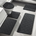 thumbnail image 5 of CHAKME Non Slip Machine Washable 5 Piece Bath Rug Set Memory Foam Ultra Absorbent Large 20"x46" & 32"x20" Long 24"x17" Small 18"x16" U Shape Contour 24"x20" Bathroom Mat Rustic Lattice Dark gray, 5 of 8