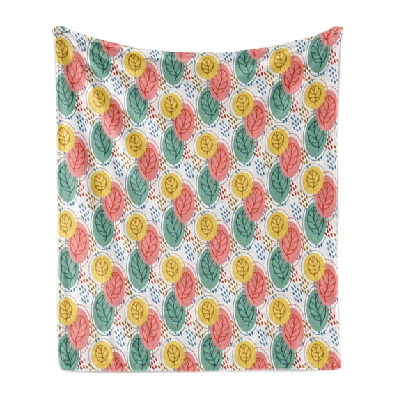Leaves Soft Flannel Fleece Blanket, Repeating Pastel Leafage Pattern Autumn Style October Fall Season Herbs Print, Cozy Plush for Indoor and Outdoor Use, 70" x 90", White Multicolor, by Ambesonne