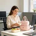 thumbnail image 2 of Double Layer Insulated Lunch Bag - Multi - Functional Portable Tote, Nylon Material, Compact Design for Office, Picnic, and Outdoor Use, Waterproof & Easy to Clean,Pink, 2 of 5