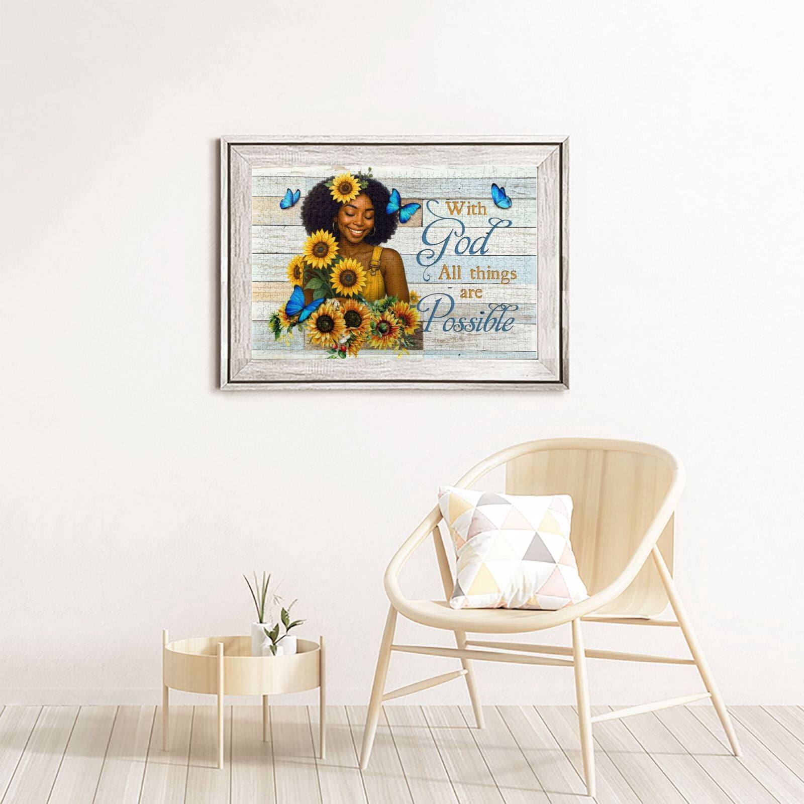 African American Inspirational 1000 Pieces Jigsaw Puzzles Black Queen Motivational Jigsaw Puzzles Black Women Sunflower with God All Things Are Possible