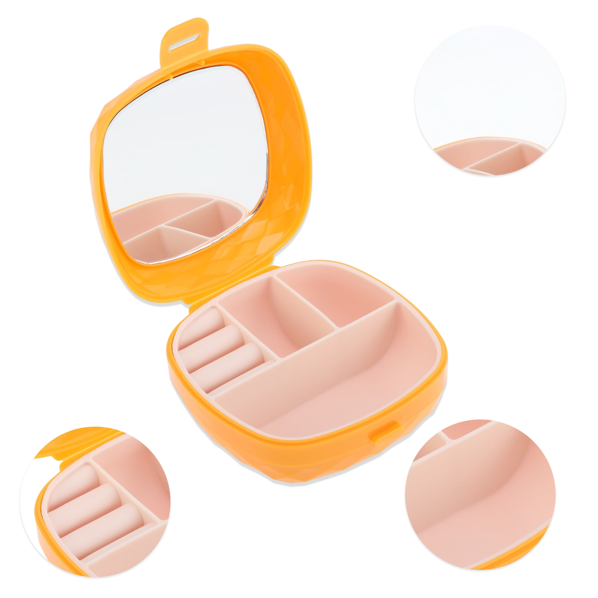 Unique Bargains Multi-Function Stylish Jewelry Box Organizer With Mirror Orange