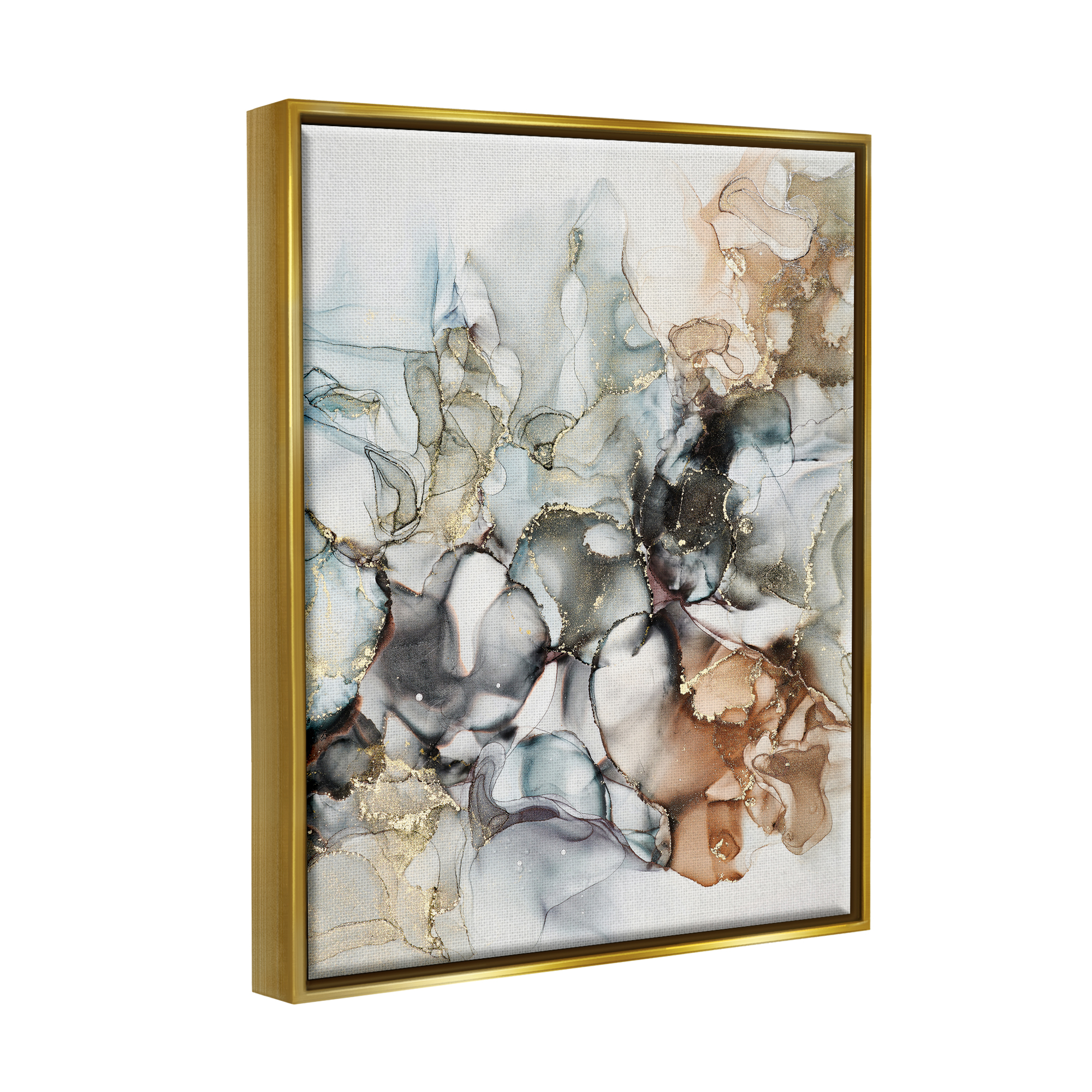 Stupell Industries Muted Ripples Glam Detail Abstract Painting Gold Floater Framed Art Print Wall Art, 17 x 21