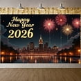 thumbnail image 3 of Fireworks Design Happy New Year Banner City Night View New Year Backdrop Golden Text Dark Background Festive Background for New Year Party 2026 Celebration Indoor Decoration, 3 of 9