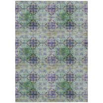 HomeRoots  5 x 8 ft. Purple & Green Floral Medallion Washable Non Skid Indoor Outdoor Rectangle Machine Woven Area Rug