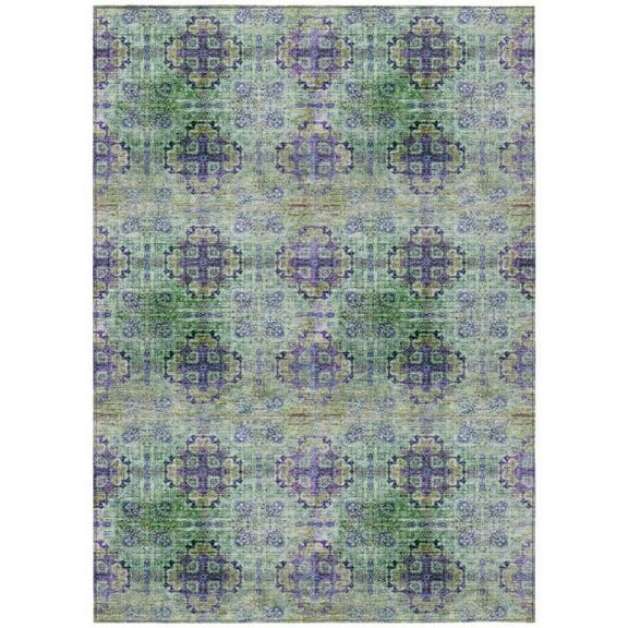 HomeRoots 562988 10 x 14 ft. Purple & Green Floral Medallion Washable Non Skid Indoor Outdoor Rectangle Machine Woven Area Rug