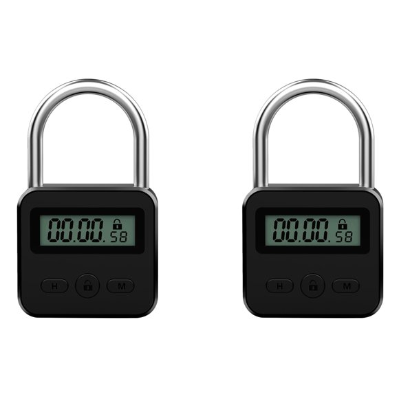 2X Metal Timer Lock LCD Display Multi-Function Electronic Time 99 Hours Max Timing USB Rechargeable Timer Padlock,Black