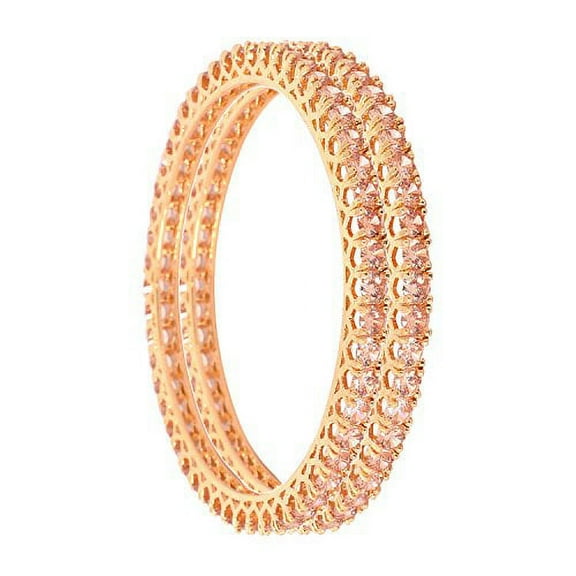 Ratnavali Jewels CZ Zirconia Gold Tone Champagne Solitaire Diamond Bollywood Wedding Indian Bangles Jewelry Women