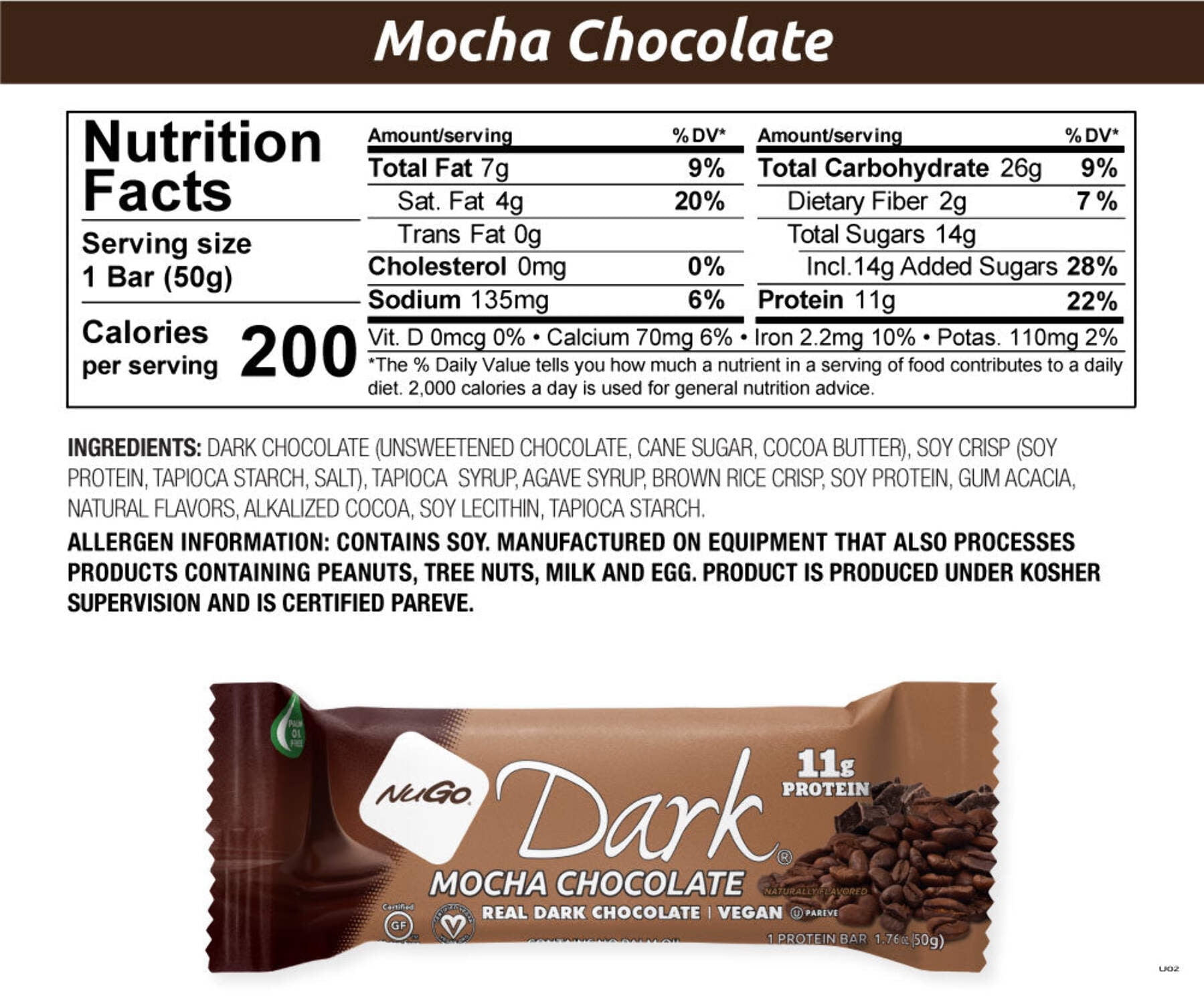 NuGo Dark Chocolate Mocha, 11g Protein, Vegan, Gluten Free, Kosher Pareve, 24 Count