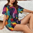 thumbnail image 4 of Sikiie Vibrant Abstract Flow Womens Pajama Sets Short Sleeve Top With Pants Sleepwear 2 Piece Lounge Set-3X-Large, 4 of 6